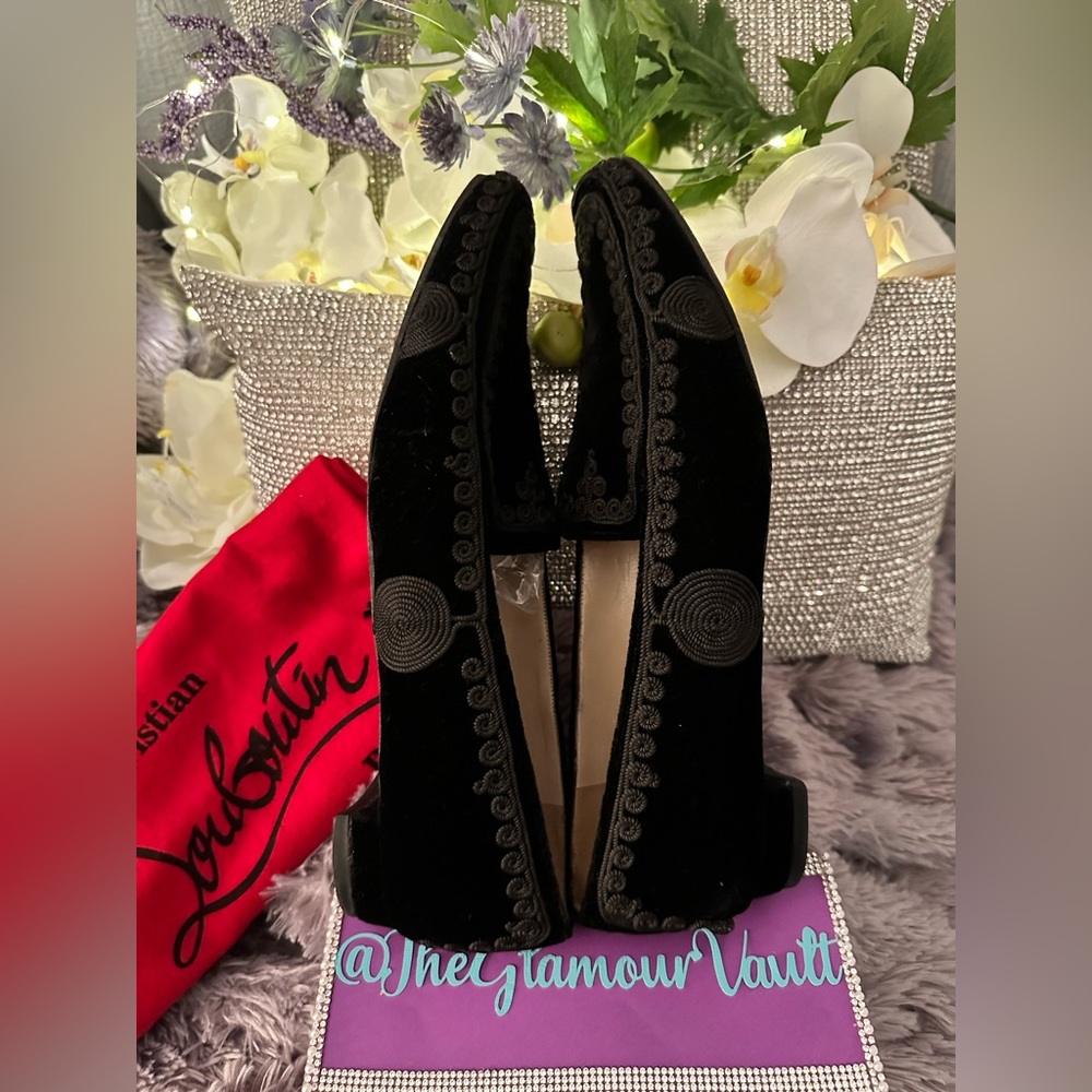 π₯Christian Louboutin Black Velvet Loafers Sz 38.5EU - Picture 3 of 13